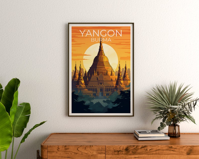 Yangon Travel Poster, Burma Wall Art, Myanmar Print, Yangon Poster, Shwedagon Pagoda Poster, City Poster