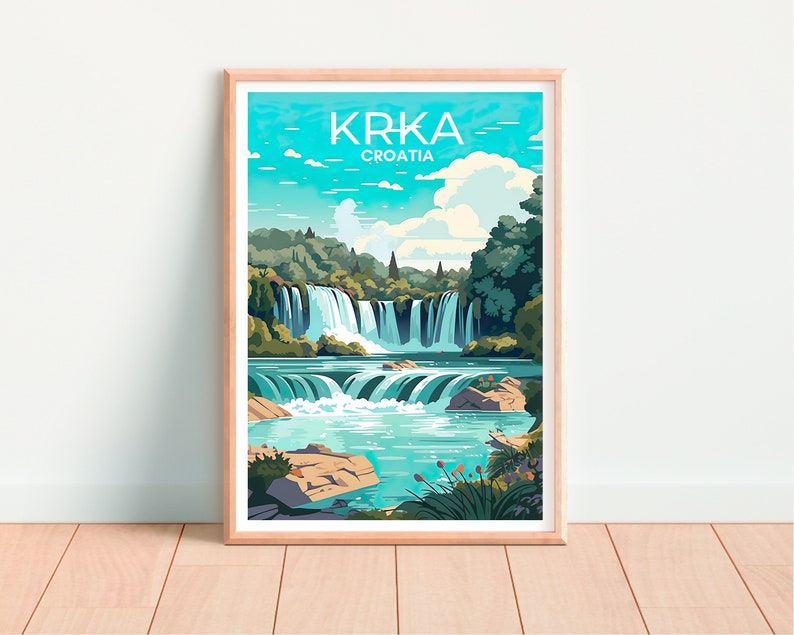 Krka Travel Poster, Croatia Wall Art, Krka Print, Krka Poster, Croatia Art, Europe Poster, Poster Art, Wall Decor