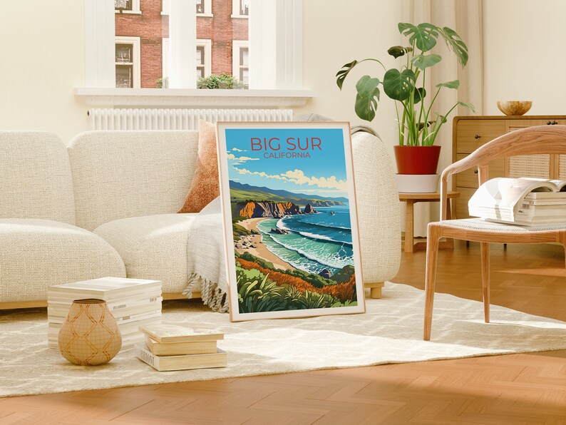 Affiche de voyage Big Sur, art mural de Californie, impression de Californie, affiche Big Sur, art Big Sur, affiche nature, décoration Big Sur
