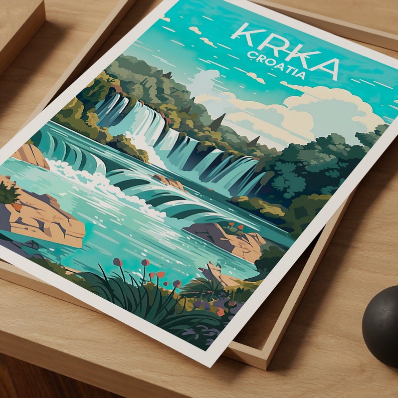 Krka Travel Poster, Croatia Wall Art, Krka Print, Krka Poster, Croatia Art, Europe Poster, Poster Art, Wall Decor