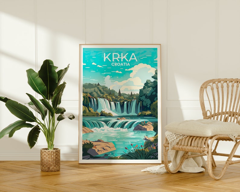 Krka Travel Poster, Croatia Wall Art, Krka Print, Krka Poster, Croatia Art, Europe Poster, Poster Art, Wall Decor
