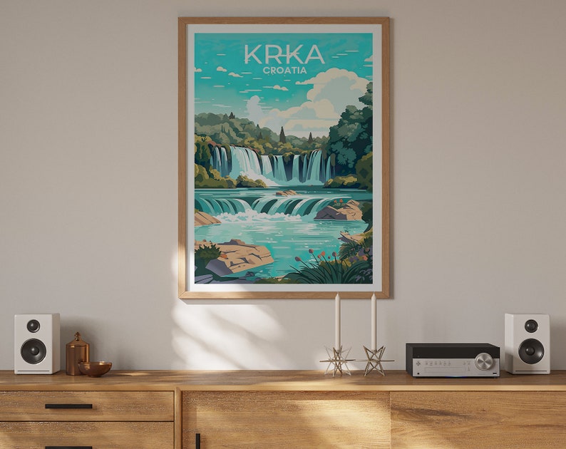 Krka Travel Poster, Croatia Wall Art, Krka Print, Krka Poster, Croatia Art, Europe Poster, Poster Art, Wall Decor