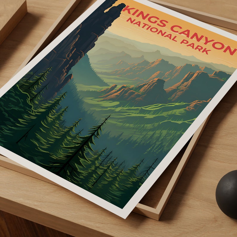 Affiche de voyage Kings Canyon, art mural de Californie, impression de Californie, affiche Kings Canyon, affiche de nature sauvage, affiche de nature, art de Kings Canyon