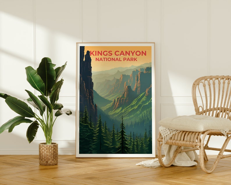 Affiche de voyage Kings Canyon, art mural de Californie, impression de Californie, affiche Kings Canyon, affiche de nature sauvage, affiche de nature, art de Kings Canyon