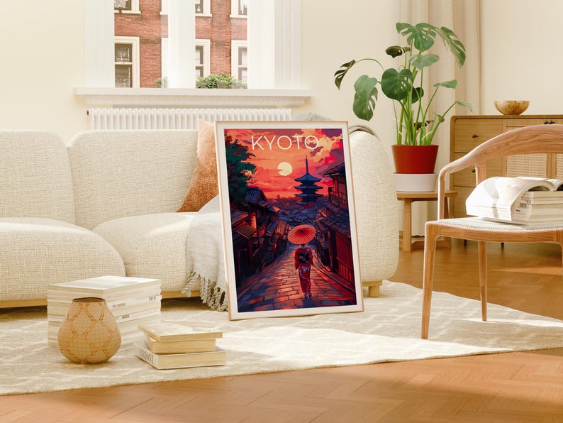 Kyoto Travel Print, Japan Poster, Japanese Culture Wall Art, Geisha Illustration, Kyoto Poster, Home Decor, Birthday Gift