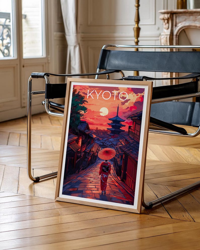 Kyoto Travel Print, Japan Poster, Japanese Culture Wall Art, Geisha Illustration, Kyoto Poster, Home Decor, Birthday Gift