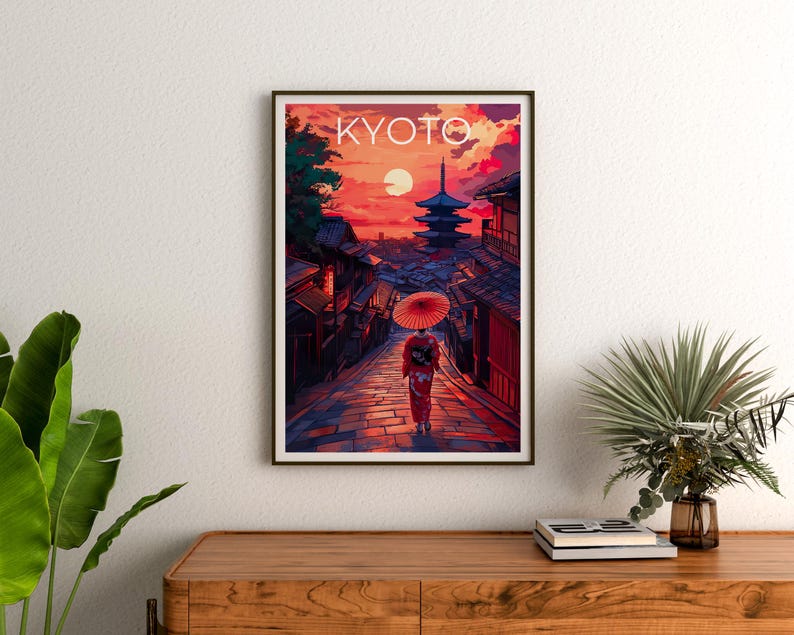 Kyoto Travel Print, Japan Poster, Japanese Culture Wall Art, Geisha Illustration, Kyoto Poster, Home Decor, Birthday Gift