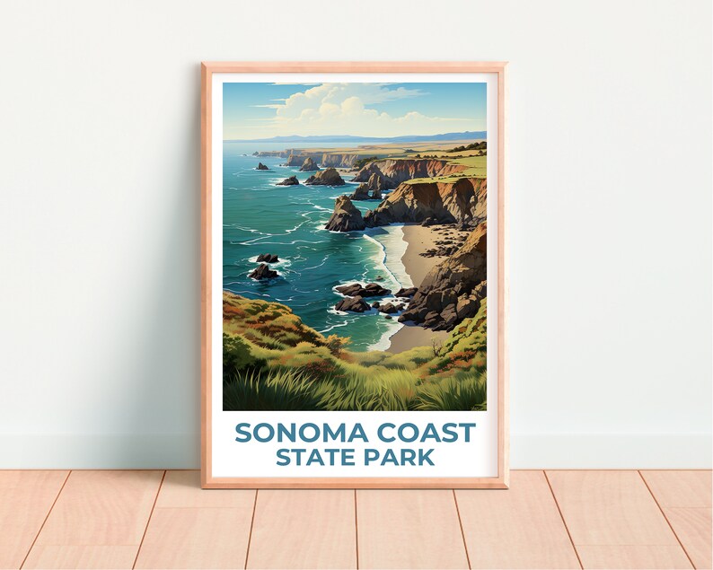 Affiche de voyage sur la côte de Sonoma, art mural de Californie, impression de Californie, affiche de la côte de Sonoma, affiche de Californie, affiche de la nature, art de la côte de Sonoma