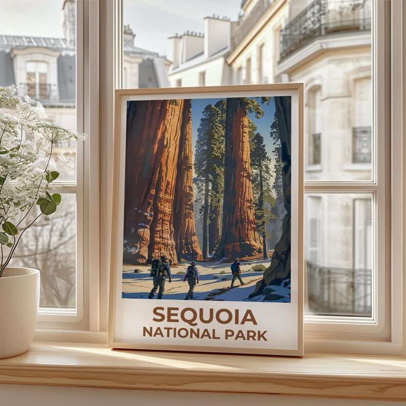 Sequoia National Park Poster, California Travel Print, Sequoia Wall Art, Giant Tree Illustration, Home Decor, Birthday Gift