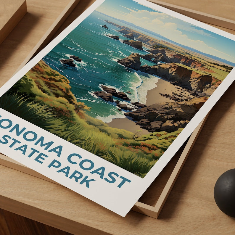 Affiche de voyage sur la côte de Sonoma, art mural de Californie, impression de Californie, affiche de la côte de Sonoma, affiche de Californie, affiche de la nature, art de la côte de Sonoma