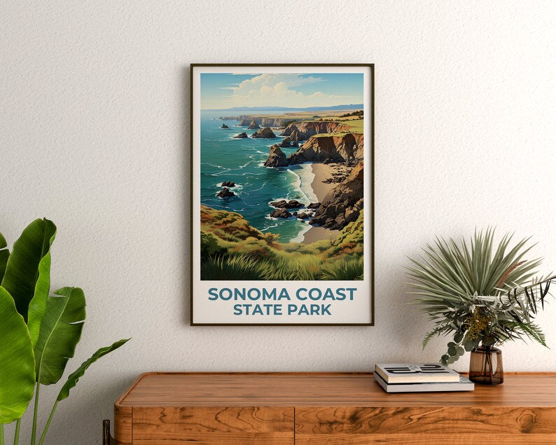 Affiche de voyage sur la côte de Sonoma, art mural de Californie, impression de Californie, affiche de la côte de Sonoma, affiche de Californie, affiche de la nature, art de la côte de Sonoma