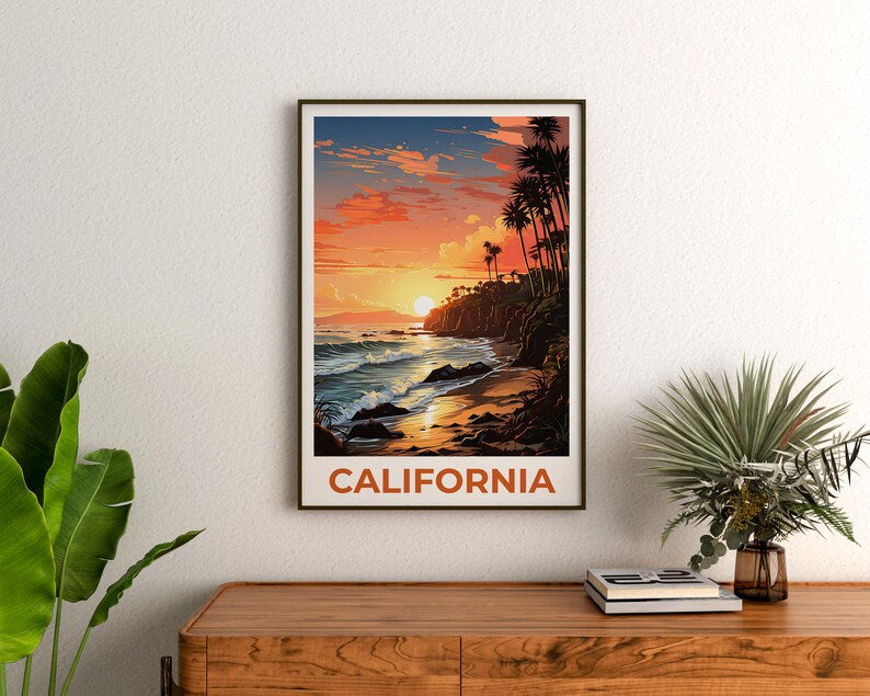 California Poster, SoCal Print, Coastal Art, California Illustration, Palm Trees Wall Art, Travel Poster, Home Decor, Birthday Gift