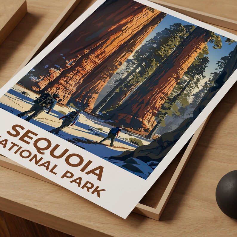 Sequoia National Park Poster, California Travel Print, Sequoia Wall Art, Giant Tree Illustration, Home Decor, Birthday Gift