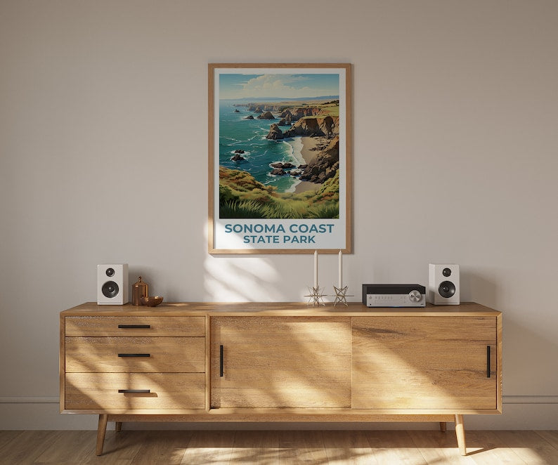 Affiche de voyage sur la côte de Sonoma, art mural de Californie, impression de Californie, affiche de la côte de Sonoma, affiche de Californie, affiche de la nature, art de la côte de Sonoma