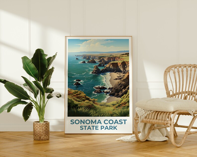 Affiche de voyage sur la côte de Sonoma, art mural de Californie, impression de Californie, affiche de la côte de Sonoma, affiche de Californie, affiche de la nature, art de la côte de Sonoma