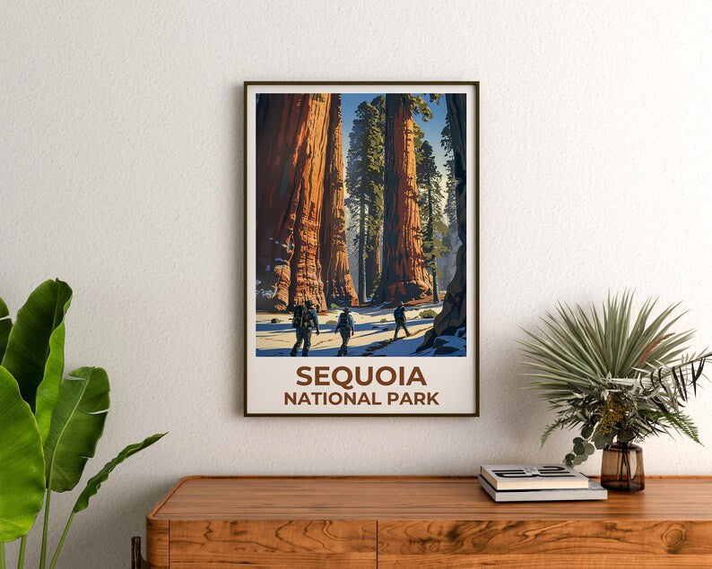 Sequoia National Park Poster, California Travel Print, Sequoia Wall Art, Giant Tree Illustration, Home Decor, Birthday Gift