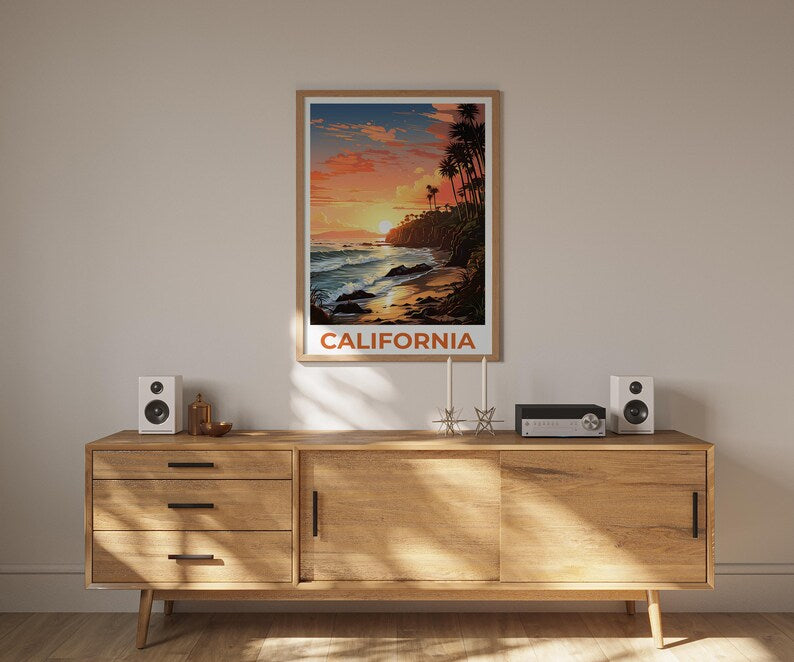 California Poster, SoCal Print, Coastal Art, California Illustration, Palm Trees Wall Art, Travel Poster, Home Decor, Birthday Gift