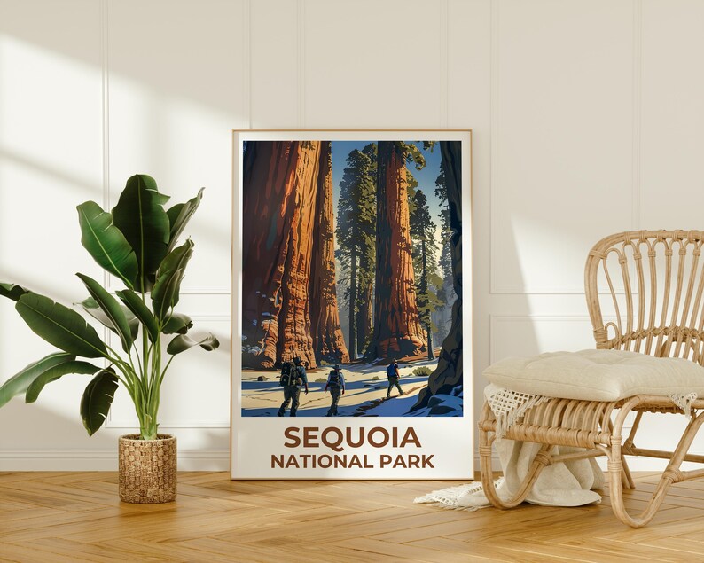 Sequoia National Park Poster, California Travel Print, Sequoia Wall Art, Giant Tree Illustration, Home Decor, Birthday Gift