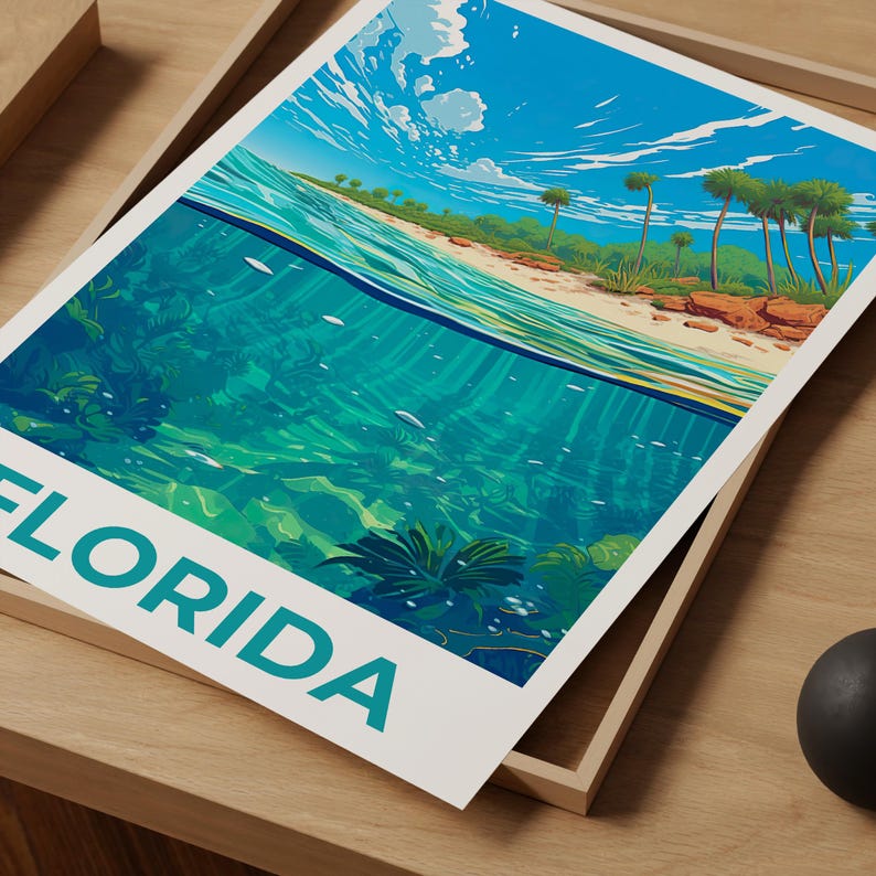Florida Poster, Coastal Print, Florida Art, Florida Print, Beach Poster, Beach Gift, Coastline Print