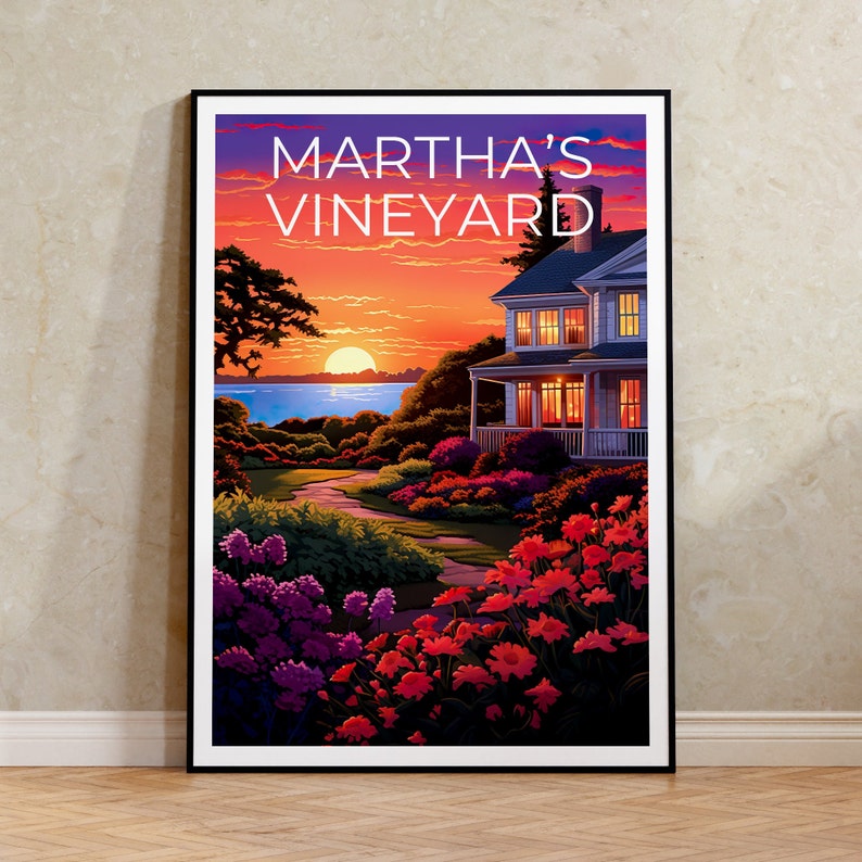 Martha's Vineyard Travel Poster, Massachusetts Wall Art, Massachusetts Print, Martha's Vineyard Poster, Flower Poster, Massachusetts Print