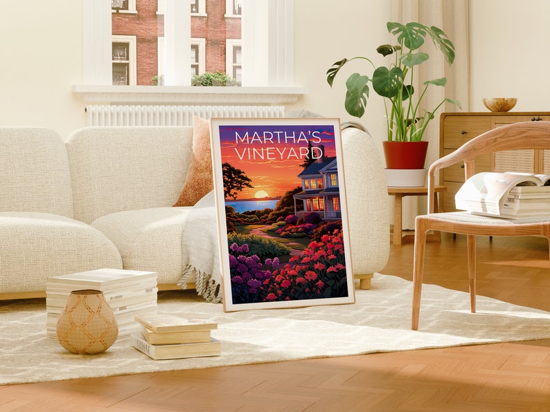 Martha's Vineyard Travel Poster, Massachusetts Wall Art, Massachusetts Print, Martha's Vineyard Poster, Flower Poster, Massachusetts Print