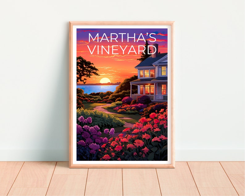 Martha's Vineyard Travel Poster, Massachusetts Wall Art, Massachusetts Print, Martha's Vineyard Poster, Flower Poster, Massachusetts Print