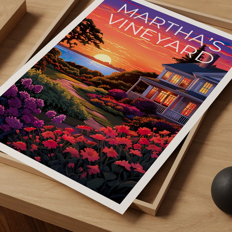 Martha's Vineyard Travel Poster, Massachusetts Wall Art, Massachusetts Print, Martha's Vineyard Poster, Flower Poster, Massachusetts Print