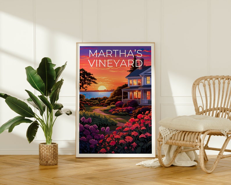 Martha's Vineyard Travel Poster, Massachusetts Wall Art, Massachusetts Print, Martha's Vineyard Poster, Flower Poster, Massachusetts Print