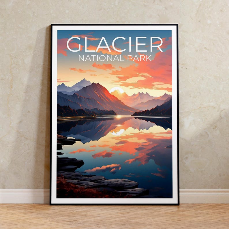 Glacier National Park Travel Poster, Montana Wall Art, Montana Print, Glacier National Park Poster, Nature Poster