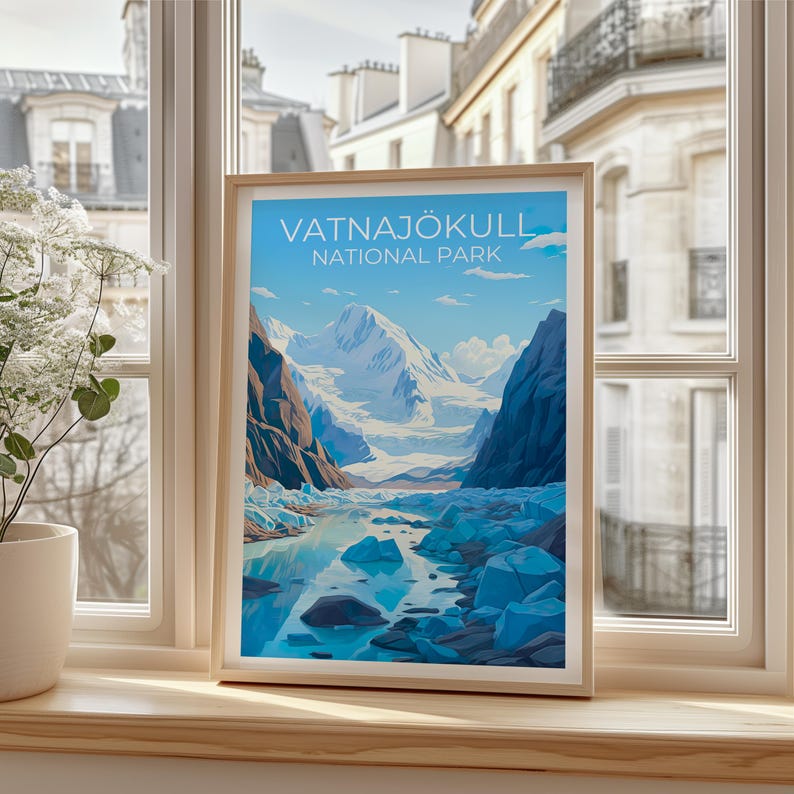 Vatnajökull National Park Travel Print Iceland Poster Glacier Wall Art Iceland Illustration Vatnajokull Poster Home Decor Birthday Gift