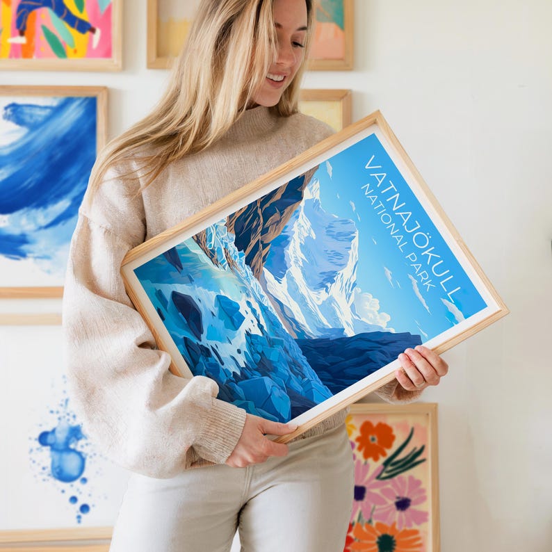 Vatnajökull National Park Travel Print Iceland Poster Glacier Wall Art Iceland Illustration Vatnajokull Poster Home Decor Birthday Gift