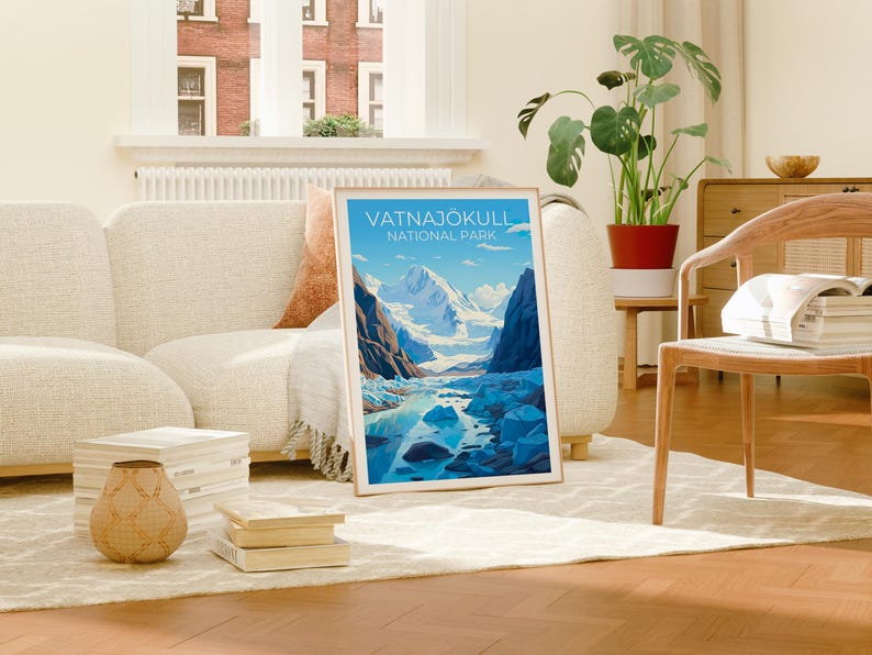 Vatnajökull National Park Travel Print Iceland Poster Glacier Wall Art Iceland Illustration Vatnajokull Poster Home Decor Birthday Gift