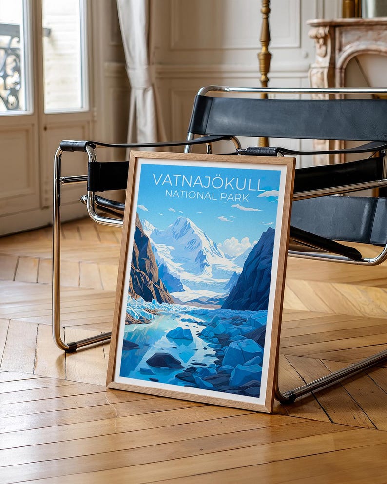 Vatnajökull National Park Travel Print Iceland Poster Glacier Wall Art Iceland Illustration Vatnajokull Poster Home Decor Birthday Gift