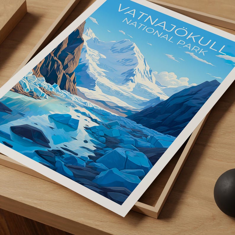 Vatnajökull National Park Travel Print Iceland Poster Glacier Wall Art Iceland Illustration Vatnajokull Poster Home Decor Birthday Gift
