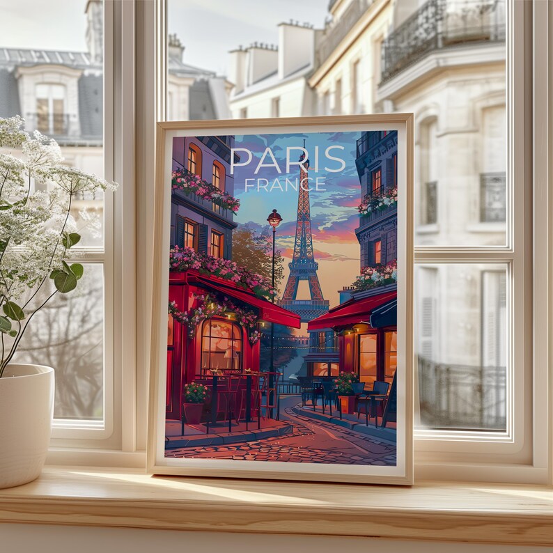 Paris Cafe Poster, France Travel Print, Europe Romantic Art, City Poster, Landscape Poster, Scenic Wall Art, Home Decor, Birthday Gift