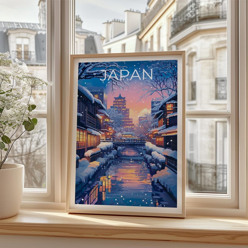 Japan Travel Print, Sapporo Poster, Japan Snow Wall Art, Cityscape Illustration, Japan Poster, Home Decor, Birthday Gift