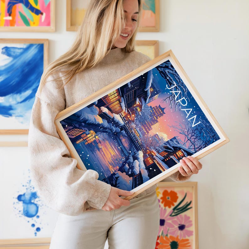 Japan Travel Print, Sapporo Poster, Japan Snow Wall Art, Cityscape Illustration, Japan Poster, Home Decor, Birthday Gift