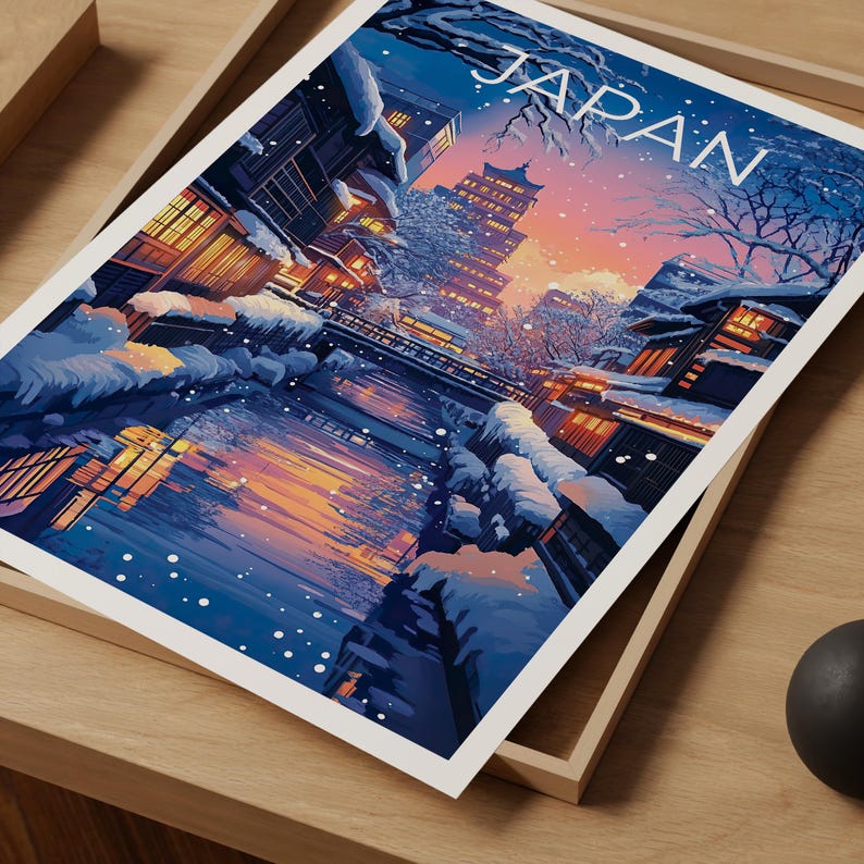 Japan Travel Print, Sapporo Poster, Japan Snow Wall Art, Cityscape Illustration, Japan Poster, Home Decor, Birthday Gift