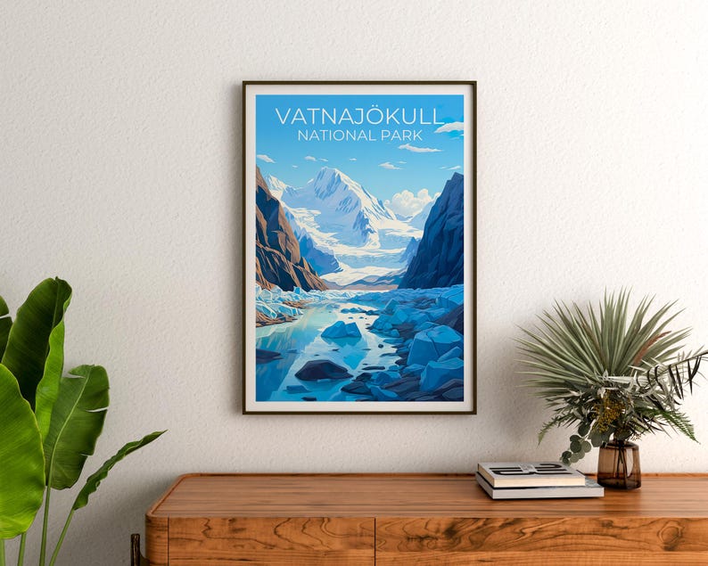 Vatnajökull National Park Travel Print Iceland Poster Glacier Wall Art Iceland Illustration Vatnajokull Poster Home Decor Birthday Gift