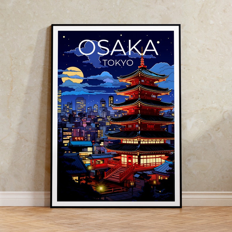 Osaka Travel Poster, Japan Wall Art, Japan Print, Osaka Poster, Osaka at Night Poster, City Poster, Osaka Art