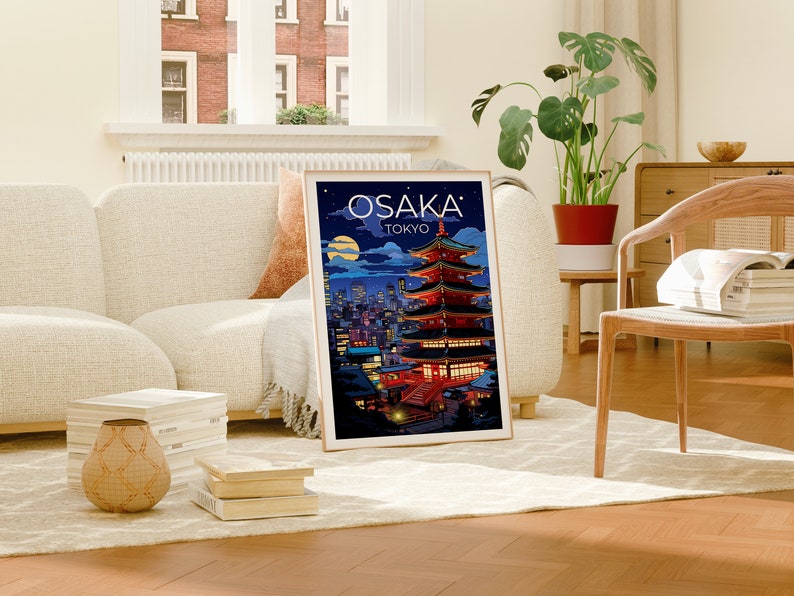 Osaka Travel Poster, Japan Wall Art, Japan Print, Osaka Poster, Osaka at Night Poster, City Poster, Osaka Art