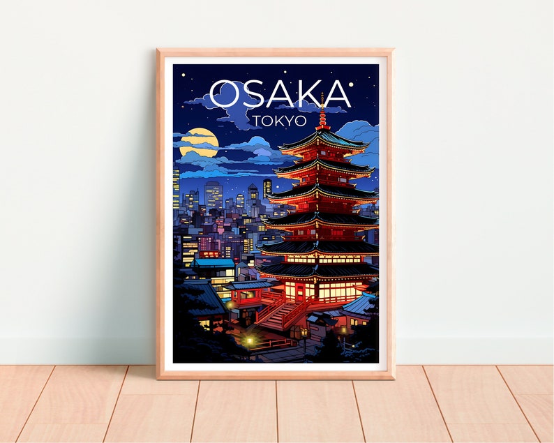 Osaka Travel Poster, Japan Wall Art, Japan Print, Osaka Poster, Osaka at Night Poster, City Poster, Osaka Art