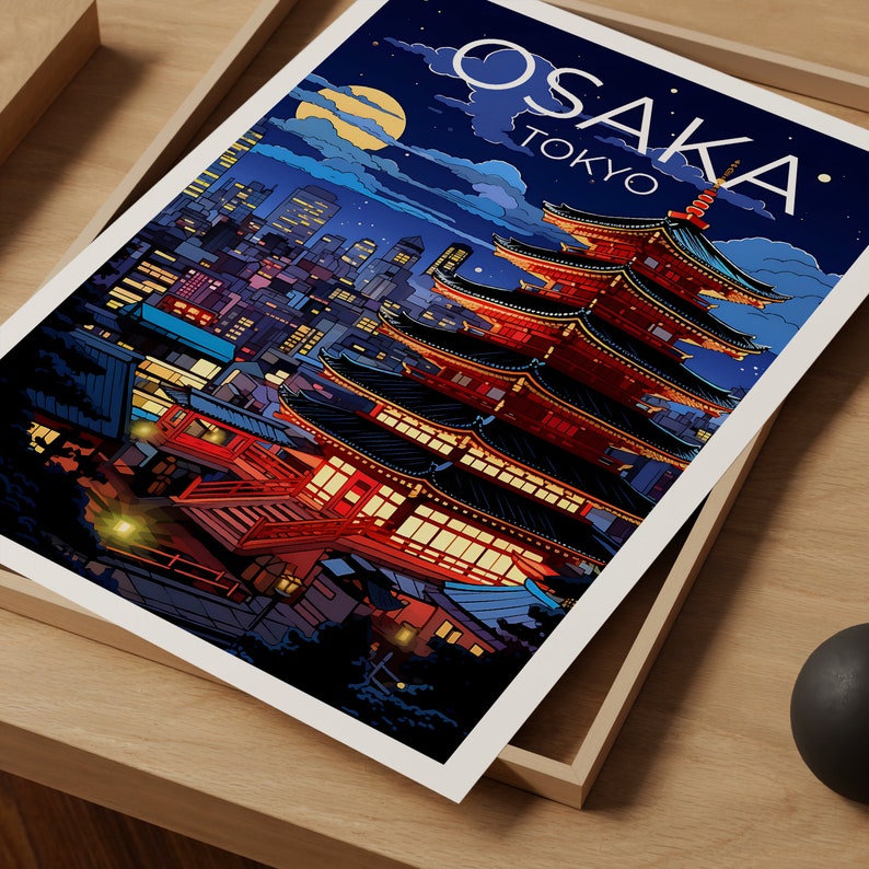 Osaka Travel Poster, Japan Wall Art, Japan Print, Osaka Poster, Osaka at Night Poster, City Poster, Osaka Art