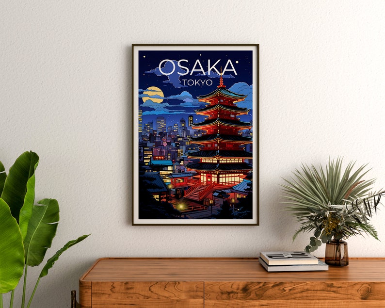 Osaka Travel Poster, Japan Wall Art, Japan Print, Osaka Poster, Osaka at Night Poster, City Poster, Osaka Art