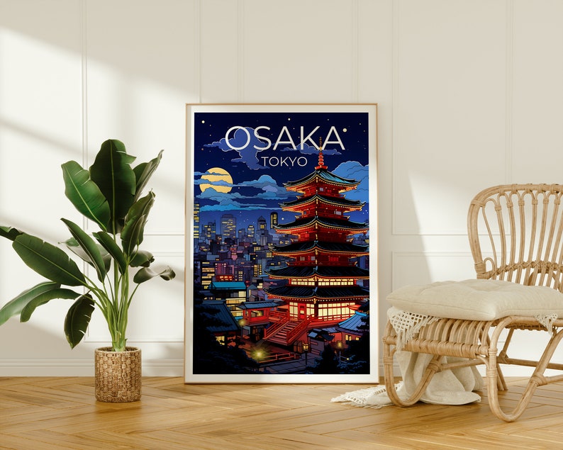 Osaka Travel Poster, Japan Wall Art, Japan Print, Osaka Poster, Osaka at Night Poster, City Poster, Osaka Art