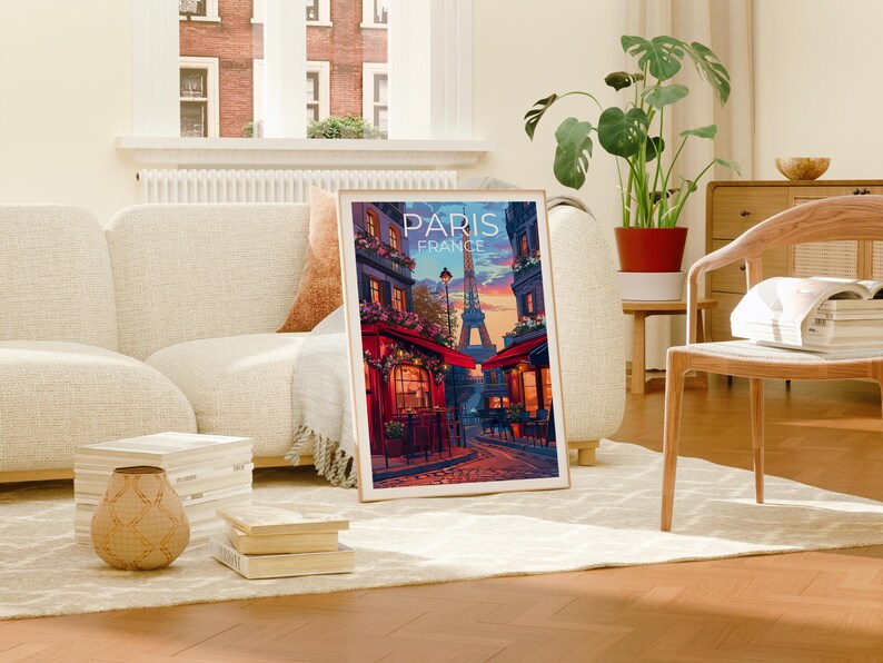 Paris Cafe Poster, France Travel Print, Europe Romantic Art, City Poster, Landscape Poster, Scenic Wall Art, Home Decor, Birthday Gift