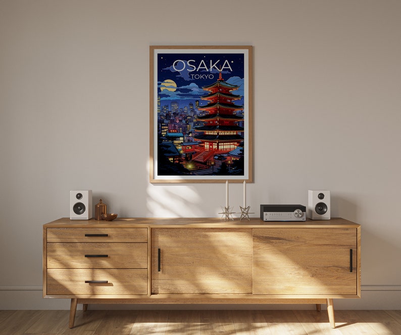 Osaka Travel Poster, Japan Wall Art, Japan Print, Osaka Poster, Osaka at Night Poster, City Poster, Osaka Art