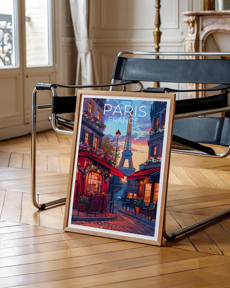 Paris Cafe Poster, France Travel Print, Europe Romantic Art, City Poster, Landscape Poster, Scenic Wall Art, Home Decor, Birthday Gift