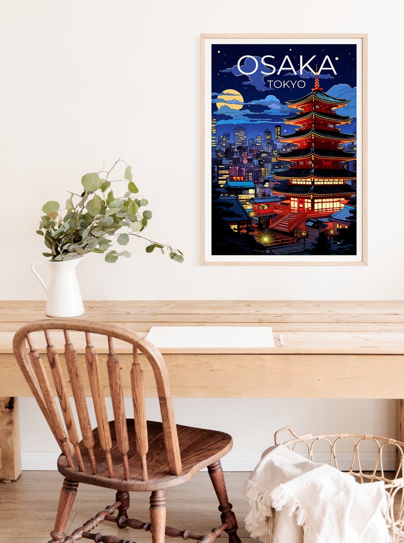 Osaka Travel Poster, Japan Wall Art, Japan Print, Osaka Poster, Osaka at Night Poster, City Poster, Osaka Art