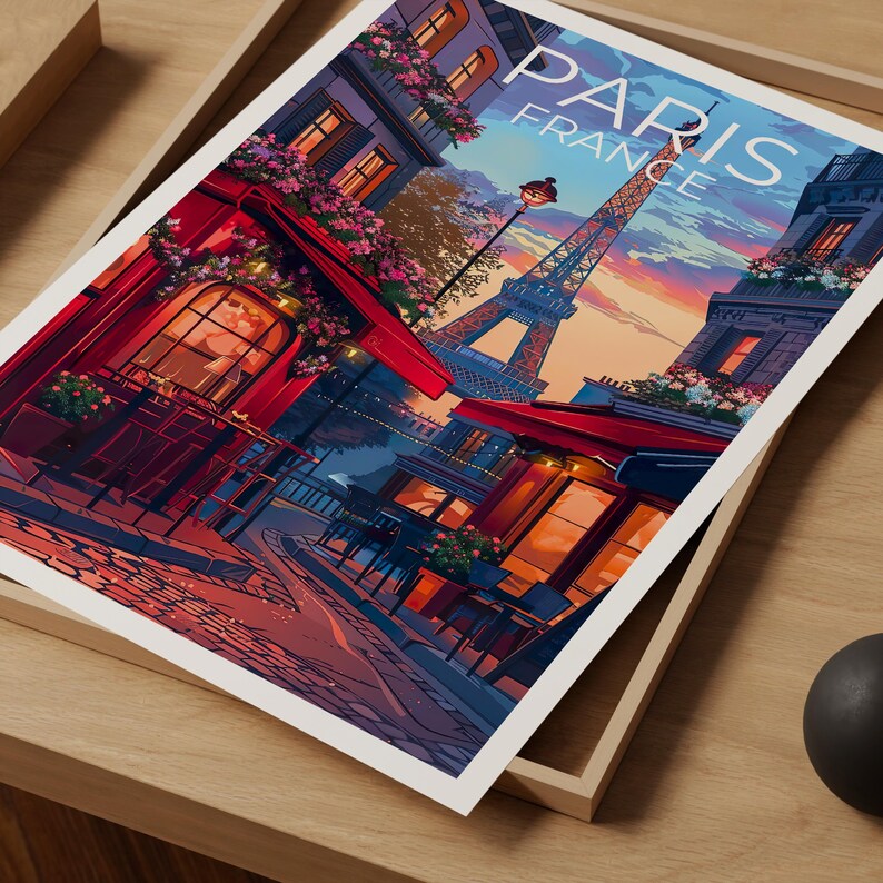 Paris Cafe Poster, France Travel Print, Europe Romantic Art, City Poster, Landscape Poster, Scenic Wall Art, Home Decor, Birthday Gift